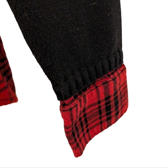STYLE&CO Black Layered Sweater Red Flannel Plaid Shirt Collar Grunge Goth Large - Picture 4 of 7